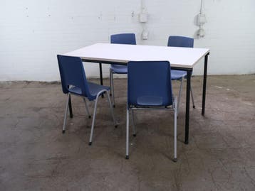 Kantinetafel Kembo hout blad zwart frame 160x80 gebruikt, Verzenden, Gebruikt