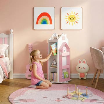 Kinderkast Vipsali 108x40x40 cm roze en wit [en.casa], Verzenden, Nieuw