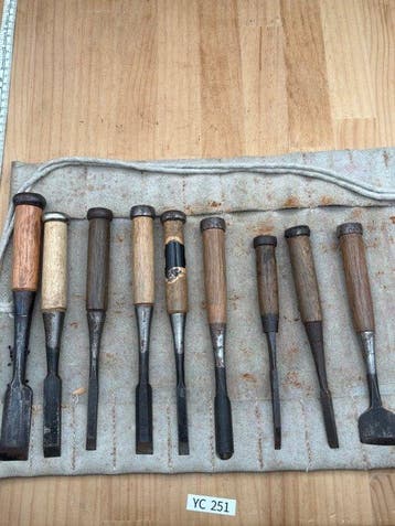 Vintage Japanse timmermans gereedschapset Nomi beitels –, Antiek en Kunst