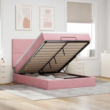 vidaXL Ottoman bed met matrassen 140x200cm fluweel roze, Verzenden, 140 cm, 200 cm, Stof