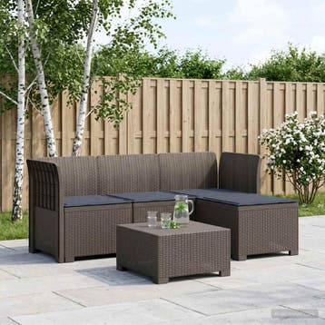 vidaXL 4-Persoons Tuinbank met Kussens Rieten Look PP, Verzenden, Nieuw