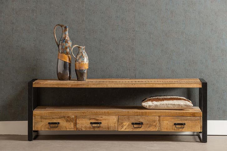 TV-meubel Britt Serie Massief Mangohout 100 t/m 220 cm, Huis en Inrichting, Kasten | Televisiemeubels, Nieuw