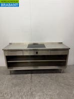 RVS Werktafel met inbouw inductie fornuis kookplaat 188 cm, Ophalen of Verzenden, Gebruikt