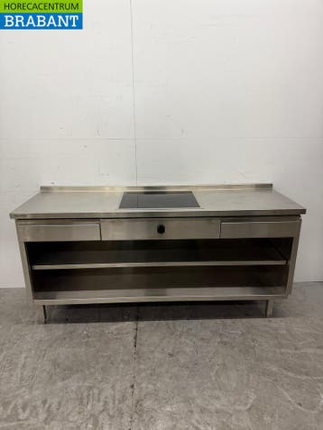 RVS Werktafel met inbouw inductie fornuis kookplaat 188 cm, Ophalen of Verzenden, Gebruikt