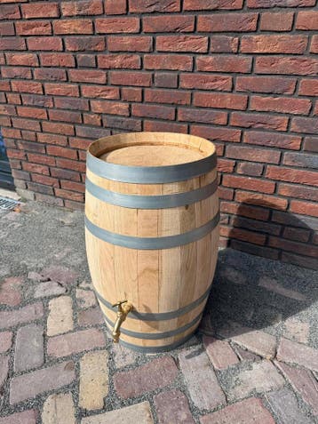 Kastanjehouten regenton met messing waterkraan - nieuw, Met kraantje, Ophalen of Verzenden, Hout, Nieuw