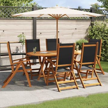 vidaXL 7-delige Tuinset massief acaciahout, Verzenden, 6 zitplaatsen, Nieuw, Tuinset