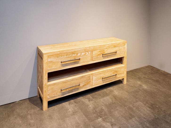 Badkamermeubel teak 160x45x85cm - White wash, Huis en Inrichting, Badkamer | Badkamermeubels, 25 tot 50 cm, Nieuw, Wastafelkast