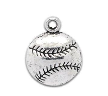 2x Tibetaans zilveren bedeltje van een honkbal bal 18 x 1..., Ophalen of Verzenden, Nieuw, Bedel