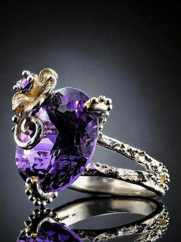 Amethist - Zilver - Ring - Bloemenstatement