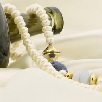 Gouden barokparel collier met chalcedoon en sodaliet; Sch..., Gebruikt, Ophalen of Verzenden, Met edelsteen, Goud