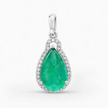 Zonder minimumprijs - Hanger Platina - 2.13ct. tw. Smaragd -
