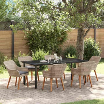 vidaXL Tuin eettafelset 7 st Lichtgrijs poly rattan, Tuin en Terras, Verzenden, Nieuw, Rotan, 7 zitplaatsen
