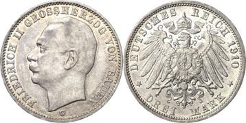 3 Mark 1910 Baden Friedrich Ii 1907-1918, Verzenden