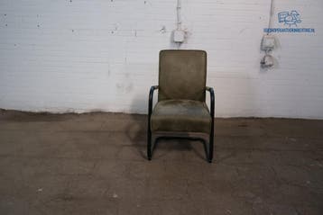 Tweedehands Luxe Vergaderstoel Groen Microvezel Sledeframe, Verzenden, Gebruikt, Overige materialen