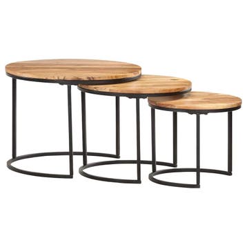 vidaXL 3-delige Tafeltjesset massief acaciahout, Verzenden, Nieuw, Overige houtsoorten, 50 tot 100 cm