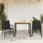 vidaXL 3-delige Bistroset met kussens poly rattan zwart, Verzenden, Nieuw, Rotan, 2 zitplaatsen