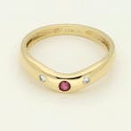 Ring - 18 karaat Geel goud - Diamant - Robijn, Sieraden, Tassen en Uiterlijk, Ringen, Nieuw