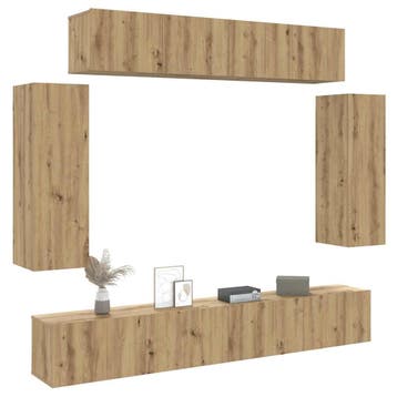 vidaXL 6-delig Tv-meubelset wandmontage bewerkt hout, Minder dan 50 cm, Verzenden, Nieuw, Minder dan 100 cm