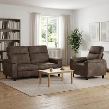 vidaXL Bankstel 2 pcs Donkergrijs Nep Suede Leer, Verzenden, Nieuw, 150 tot 200 cm