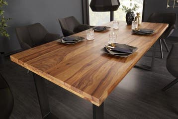 Massief houten eettafel IRON CRAFT 200cm naturel zwarte, Huis en Inrichting, Tafels | Eettafels, Ophalen of Verzenden, Nieuw