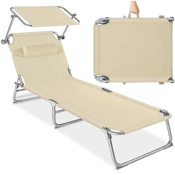 Ligbed 4-niveaus met hoofdkussen - beige, Tuin en Terras, Verzenden, Nieuw