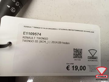 Renault Twingo III 14-24 Origineel! Stuurkolom Ruitenwisser, Ophalen, Gebruikt, Renault