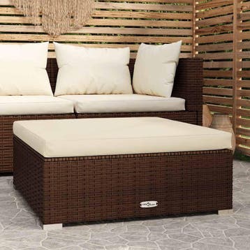 vidaXL Voetensteun met kussen 70x70x30 cm poly rattan bruin, Verzenden, Nieuw