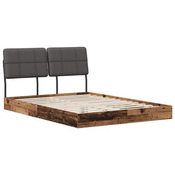 vidaXL Tweepersoonsbed met hoofdbord Oud hout en donkergrijs, Verzenden, Nieuw, Bruin, Hout