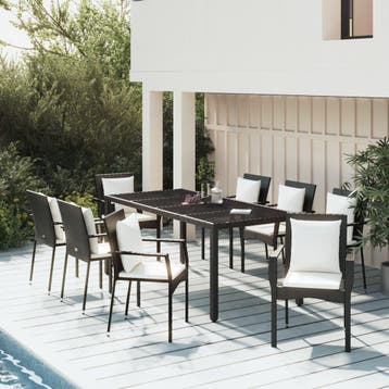 vidaXL 9-delige Loungeset met kussens poly rattan zwart, Verzenden, Nieuw, 8 zitplaatsen, Loungeset