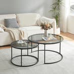 Salontafel set van 2 Kokkola rookglas zwart en transparant [, Huis en Inrichting, Tafels | Salontafels, Verzenden, Nieuw