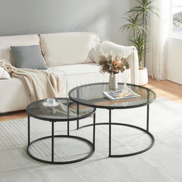 Salontafel set van 2 Kokkola rookglas zwart en transparant [, Verzenden, Nieuw