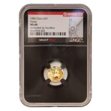 China. 5 Yuan 1985 1/20 oz ¥5 CNY Chinese Gold Panda NGC MS, Postzegels en Munten