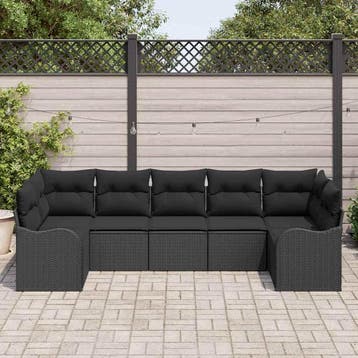 vidaXL Tuin Sofa Set Zwart poly rattan, Verzenden, Nieuw, Rotan, 7 zitplaatsen