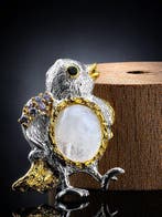Zilver, Moonstone - Broche - Vogelontwerp, Antiek en Kunst
