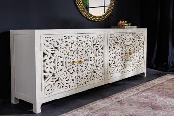 Massief dressoir MARRAKECH 170cm wit mangohout met decoratie, Ophalen of Verzenden, Nieuw