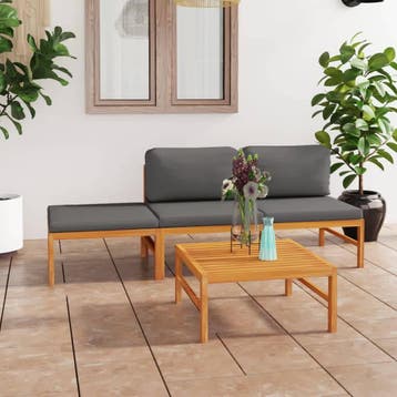 vidaXL 4-delige Loungeset met grijze kussens massief, Verzenden, Nieuw, Teakhout, Loungeset