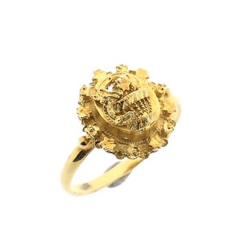 Antiek gouden ring van een mutsenbel., Gebruikt, Ophalen of Verzenden, 17 tot 18, Dame