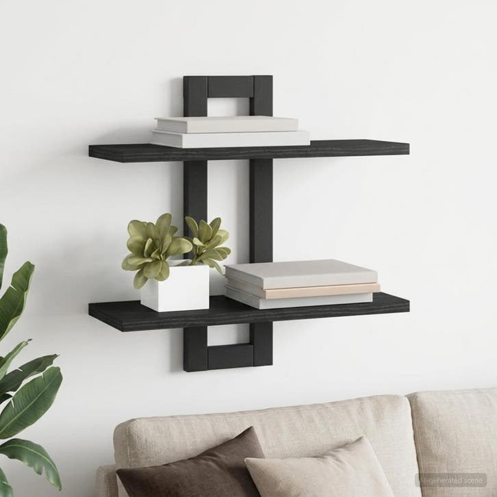 vidaXL Zwevende schappen Zwart eiken 40 x 15 x 40 cm Bewerkt, Huis en Inrichting, Woonaccessoires | Wandplanken en Boekenplanken