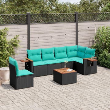 vidaXL 7-delige Loungeset met kussens poly rattan zwart, Verzenden, Nieuw, Loungeset