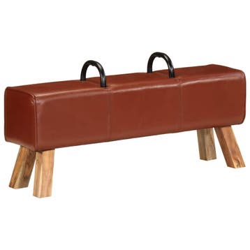vidaXL Gymbok 110 cm echt leer bruin, Verzenden, Nieuw, Leer