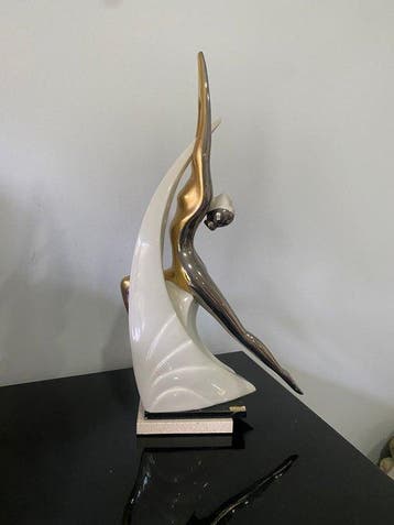 Galos - Beeldje - Porselein, Marmer, Verzilverd, Goud