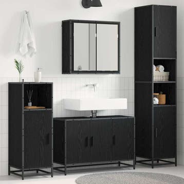 vidaXL Badkamermeubelset 4 st Zwart Eiken 90 x 33 x 60 cm, Verzenden, Nieuw, Overige typen