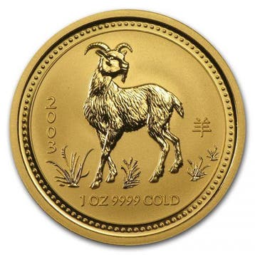 Gouden Lunar I - 1 oz 2003 Year of the Goat, Verzenden, Losse munt, Goud