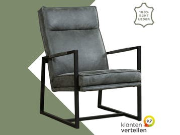 Leren fauteuil Square - Kenia Antracite (grijs), Nieuw, Ophalen of Verzenden, 50 tot 75 cm, Industrieel, Modern