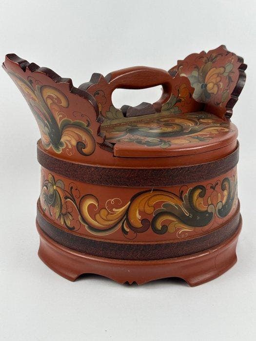 Container - Hout - Een rosemaling-blikdoos, Antiek en Kunst, Antiek | Overige Antiek