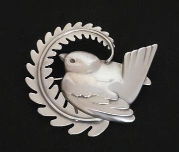 Georg Jensen - Broche Zilver - Broche met vogelmotief nr., Sieraden, Tassen en Uiterlijk
