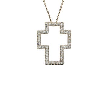 Witgouden vintage kruis hanger met diamant 18 kt, Ophalen of Verzenden, Nieuw