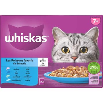 4x Whiskas 7+ Vis Selectie in Gelei Maaltijdzakjes Multip..., Verzenden, Nieuw