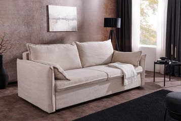 Design slaapbank APARTMENT 215cm beige corduroy 3-zits bank, Ophalen of Verzenden, Nieuw
