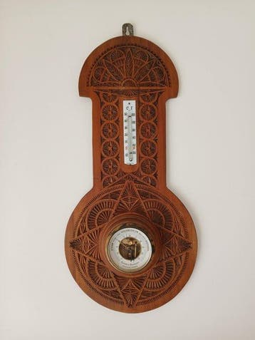 Sinderam & Co Amsterdam - Barometer - Hout - Antiek snijwerk